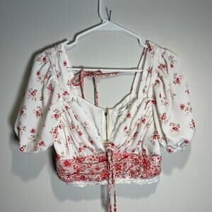 Altar’d State Flowery cropped top with delicate lace trim